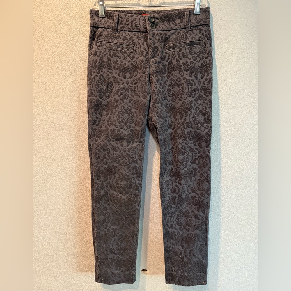 Anthropologie Cartonnier Charlie Ankle Pants in Gray Patterned Velvet